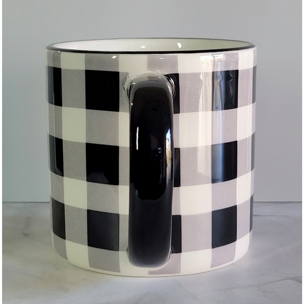 ROBERT STANLEY Black & White Buffalo Plaid Large Ceramic Coffee Mug Farmhouse - Picture 5 of 11